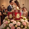 Red Double Happiness disposable paper cups, thickened and heat-resistant for wedding banquets, 100 pieces each Specification image